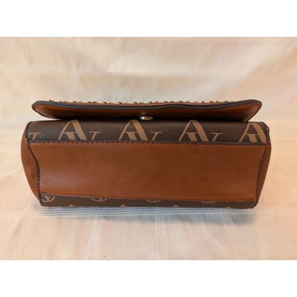 Adrienne Vittadini Brown Monogram Chain Strap Crossbody Bag Faux Leather - Picture 8 of 16